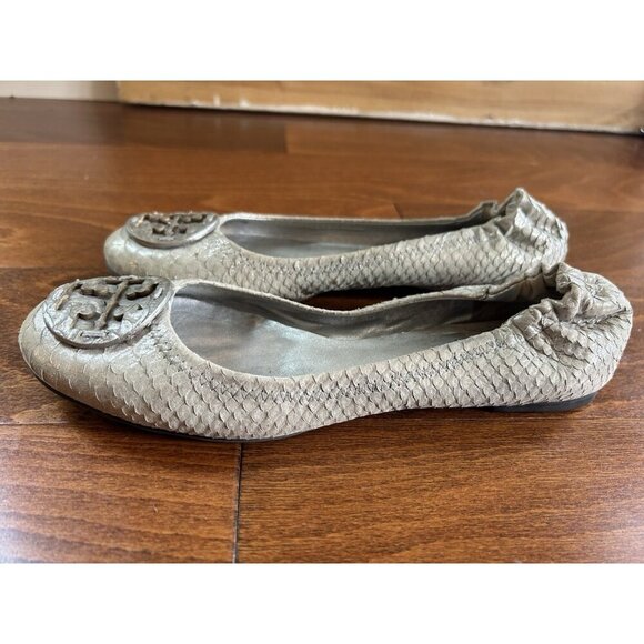 TORY BURCH Silver Snakeskin Leather Ballet Flats Size 8 leather - Picture 3 of 10